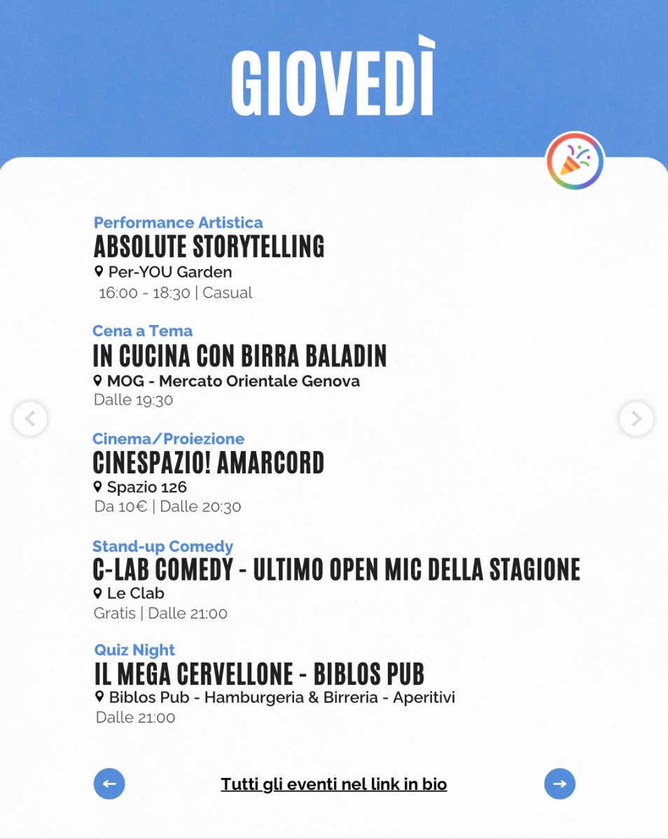 Selezione eventi Giovedì - Genova