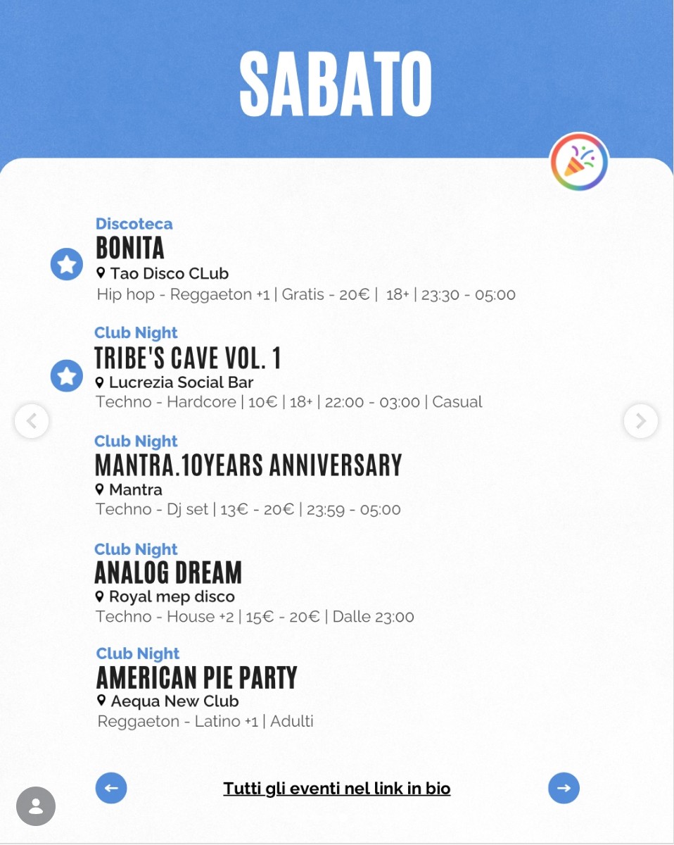 Selezione eventi Sabato - Genova